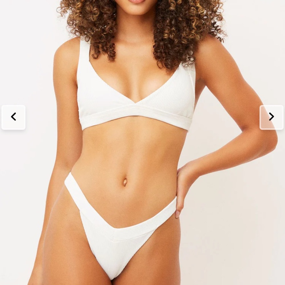 SOLD NWT Frankie’s Bikinis Georgia White Ribbed Bottom S